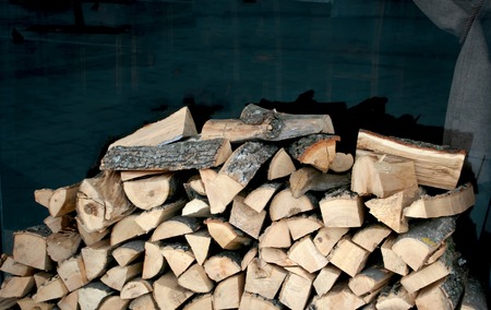 Firewood chopped for barbecue. Chopped wood for kindling.の写真素材