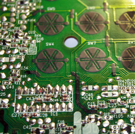 Electrical board with electronic components. High-tech printed circuit boardの写真素材