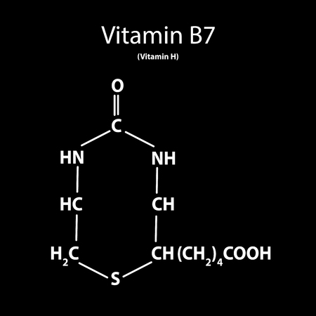 Vitamin B7. Biotin Molecular chemical formula. Infographics. Vector illustration on black background.の写真素材