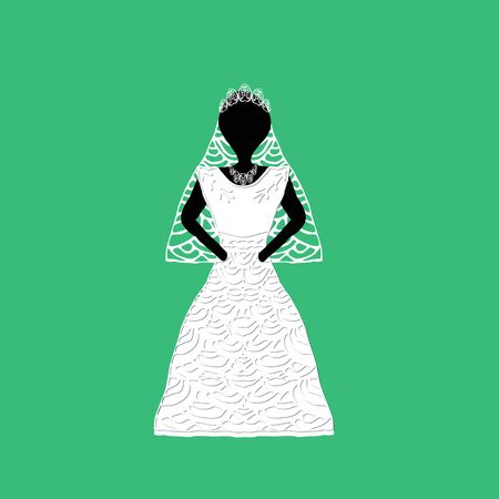 Silhouette of bride in wedding dress with veil. Flat. Vector illustrationの写真素材
