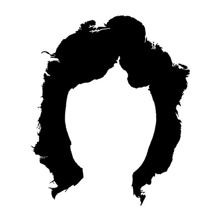 Black silhouette of a girl with curly hair. Long hair hairstyle silhouette. Portrait of a girl in full face. Vector illustration on isolated background.のイラスト素材