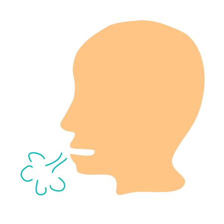 Cough. Symptom of influenza, allergies, bronchitis, pneumonia. Coronavirus. Icons cough. Infographics. Vector illustration on isolated background.のイラスト素材