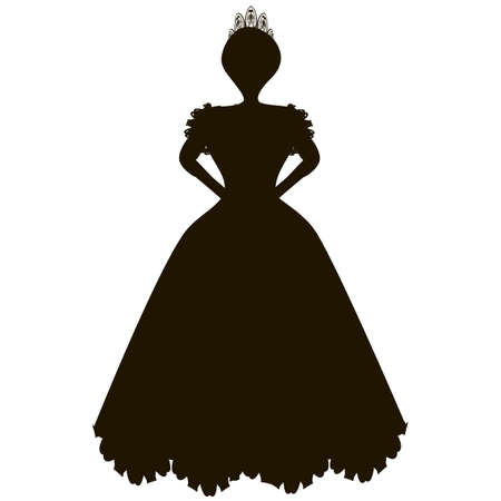 Princess. Queen. Bride. Black silhouette of a girl. Vector illustration on isolated background.のイラスト素材