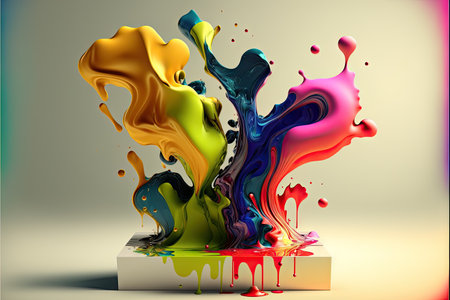 3d render, abstract background with multicoloured splashes of paintの素材