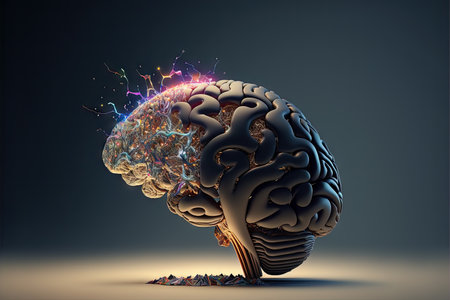 Human brain. 3D rendering, 3d illustration. Computer digital drawing. Ideas, crackle and fizz.の素材