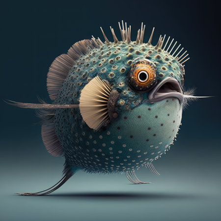 Puffer fish on a dark blue background. 3d illustration.の素材