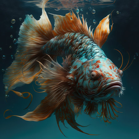 Betta fish in the aquarium. 3d rendering. Computer digital drawing.の素材