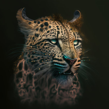 Leopard portrait with big eyes. Digital painting, 3D illustration.の素材