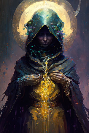 Digital painting of a woman in an old dress with a golden crown.の素材
