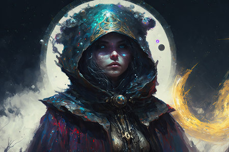 Mysterious woman in the moonlight. Fantasy and imagination.の素材