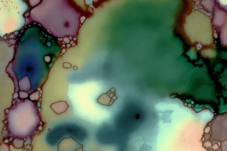 Fluid art. Abstract illustration - stain, splashes, smearing the dye. Liquid acrylic- color blot. Pigment water backgroundの素材