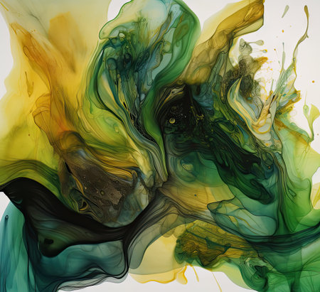 abstract background of watercolor in green, yellow and black colorsの素材
