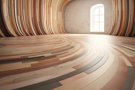 interior of an empty room with wooden floor and window, 3d renderの素材