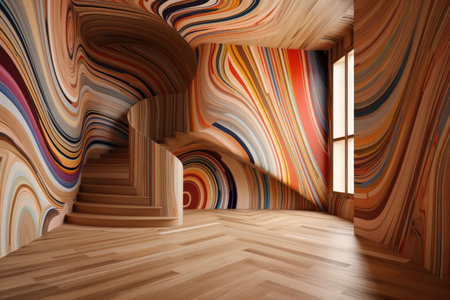 Interior of empty room with wooden floor and window. 3D renderingの素材