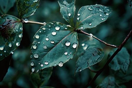 Raindrops on the leaves of plants. Shallow depth of field.の素材
