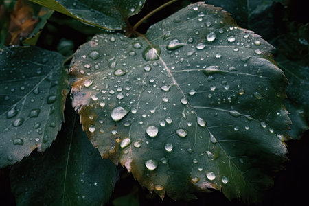 Rain drops on green leaves. Raindrops on green leaves after rain.の素材