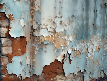 Old wall with peeling blue paint. Abstract background for design.の素材