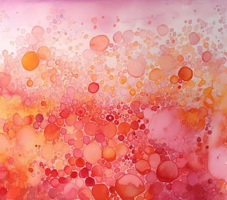 Abstract watercolor background with red and orange bubbles. Hand-drawn illustration.の素材