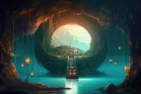 Fantasy landscape. Fantasy world. 3D illustration. Elements of this image furnished by NASAの素材