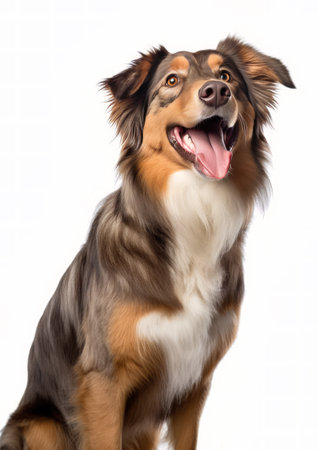 Australian shepherd dog isolated on white background. Studio shot. Side view.の素材