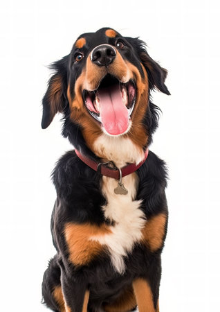 Bernese mountain dog isolated on white background. Studio shot of a Bernese mountain dog.の素材