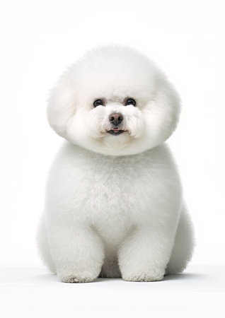 White Bichon Frise dog isolated on white background. Studio shot.の素材