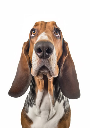 Basset Hound dog isolated on a white background. Studio shot.の素材