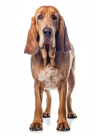 Basset Hound dog isolated on white background. Studio shot.の素材