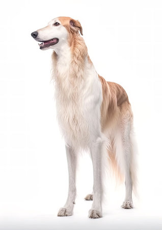 Portrait of a borzoi dog isolated on white backgroundの素材