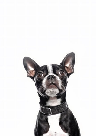 Portrait of a Boston Terrier isolated on a white background.の素材