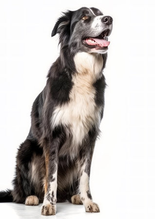 Portrait of a border collie sitting isolated on a white backgroundの素材