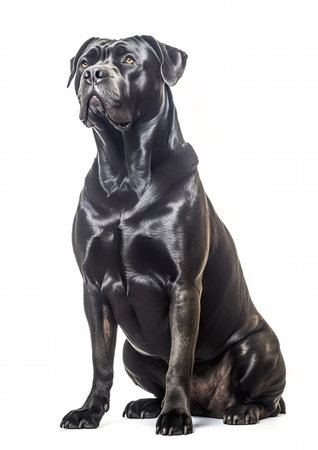 Cane Corso dog sitting on white background. Studio shot.の素材