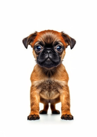 Brussels Griffon, isolated on white background. Studio portrait of a cute dog.の素材