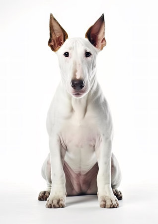 Portrait of a purebred bull terrier on a white backgroundの素材