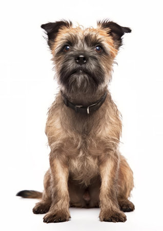 Cairn Terrier sitting on white background. Studio shot.の素材
