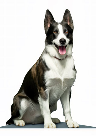 Border Collie in front of a white background, 3D renderingの素材
