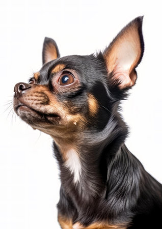Funny puppy Chihuahua poses on a white background. Dog in the studio.の素材