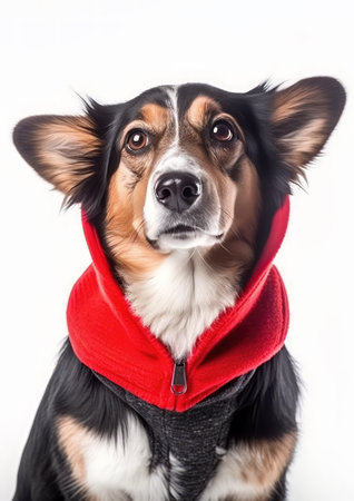 Portrait of a Cardigan Welsh Corgi in a red scarf on a white backgroundの素材