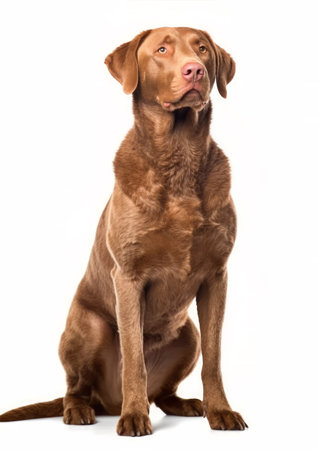 Chesapeake Bay Retriever sitting in front of a white background.の素材