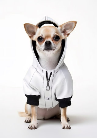 Chihuahua dressed in a hoodie. White background.の素材