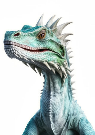 Portrait of a dragon isolated on white background. Studio shot.の素材