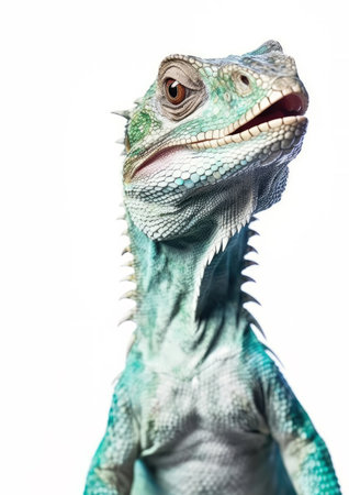 Portrait of a blue iguana isolated on a white background.の素材