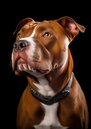 Portrait of an American Staffordshire Terrier isolated on black backgroundの素材