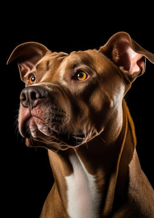 Portrait of American Staffordshire Terrier, isolated on black backgroundの素材