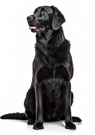 Studio shot of a Curly Coated Retriever sitting on white background, isolated.の素材