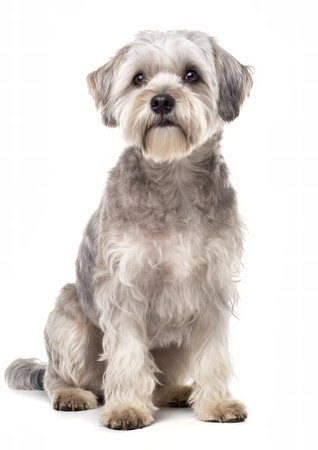 Dandie Dinmont terrier in front of a white backgroundの素材