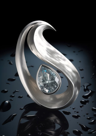 Jewelry diamond ring on black background. 3D illustration.の素材