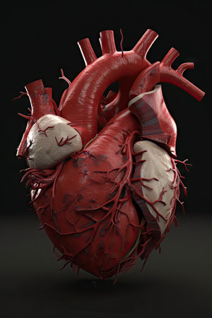 Human heart. 3d rendered illustration. Isolated on black.の素材