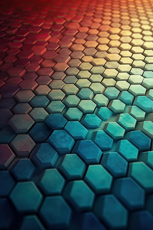 3D rendering of abstract geometric hexagon background. Reflective surface patternの素材