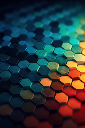 colorful hexagon abstract background, 3d render, computer digital imageの素材
